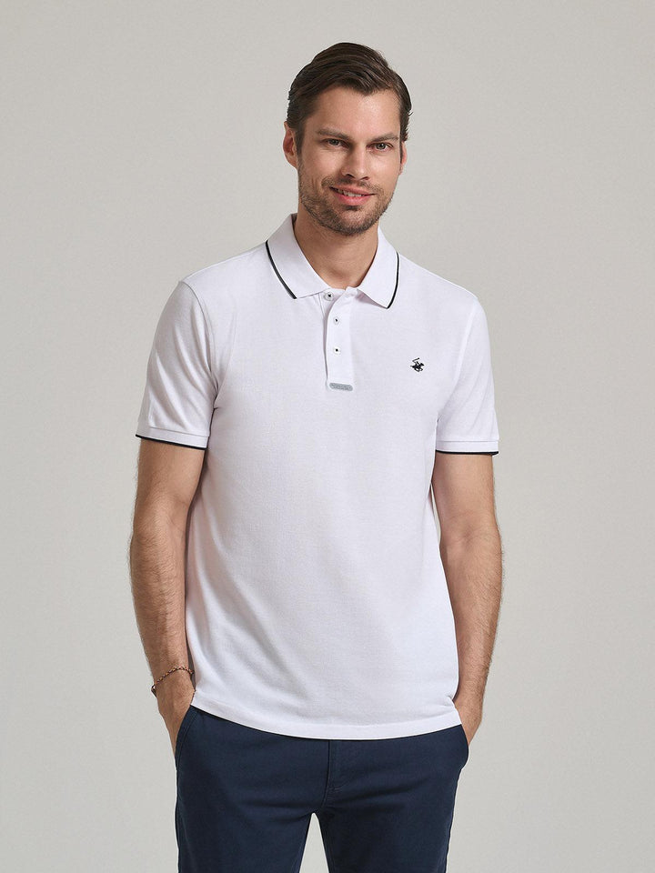 Beverly Hills Polo Club UK-TIPPED PLACKET TAG POLO SHIRT WHITE