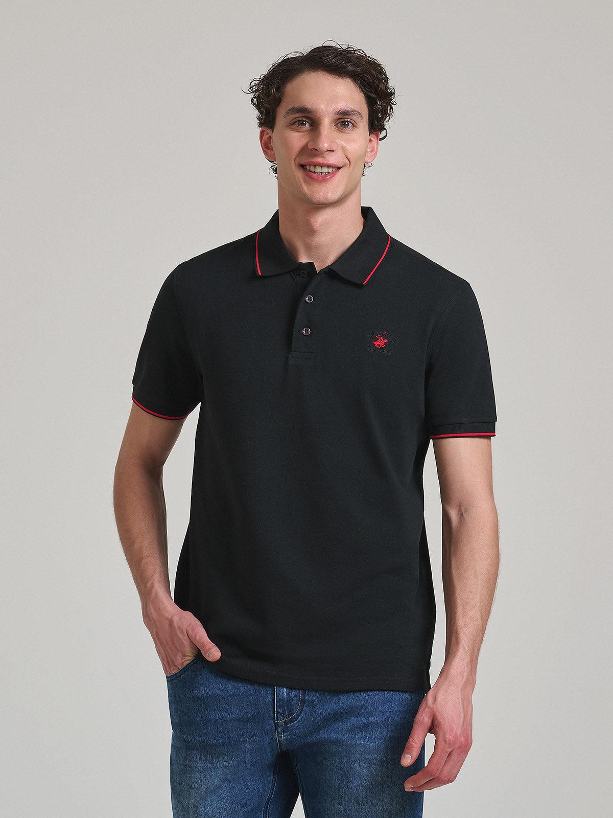 beverly hills polo club TIPPED POLO PONY POLO SHIRT BLACK