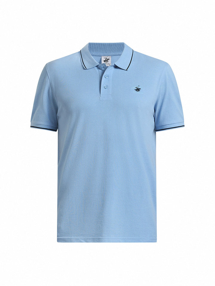 Beverly Hills Polo Club UK-TIPPED POLO PONY POLO SHIRT BLUE SKY