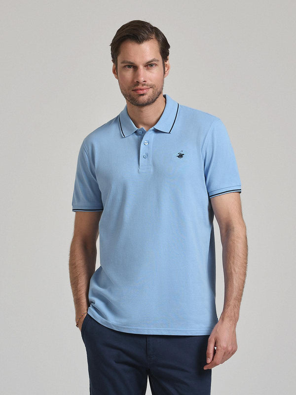 Beverly Hills Polo Club UK-TIPPED POLO PONY POLO SHIRT BLUE SKY