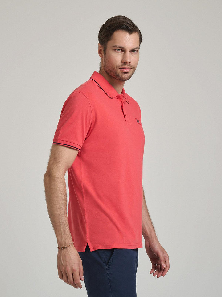 Beverly Hills Polo Club UK-TIPPED POLO PONY POLO SHIRT CORAL