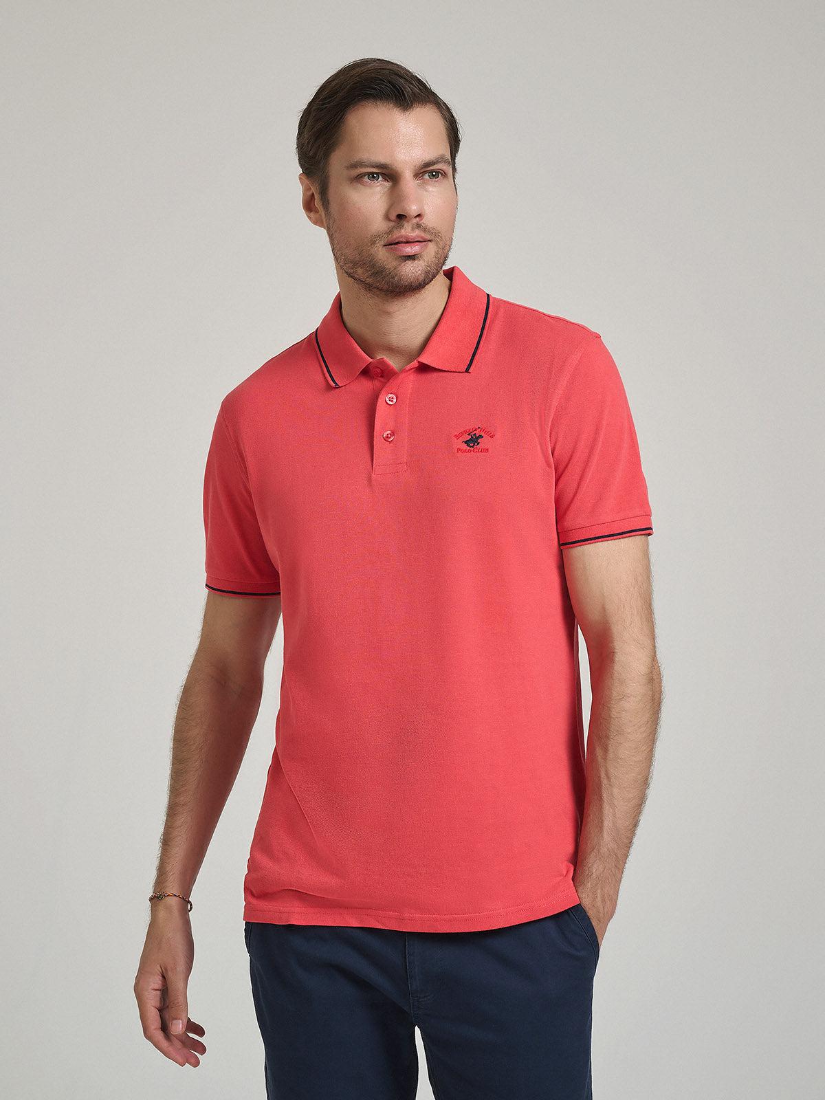 TIPPED POLO PONY POLO SHIRT CORAL BEVERLY HILLS POLO CLUB