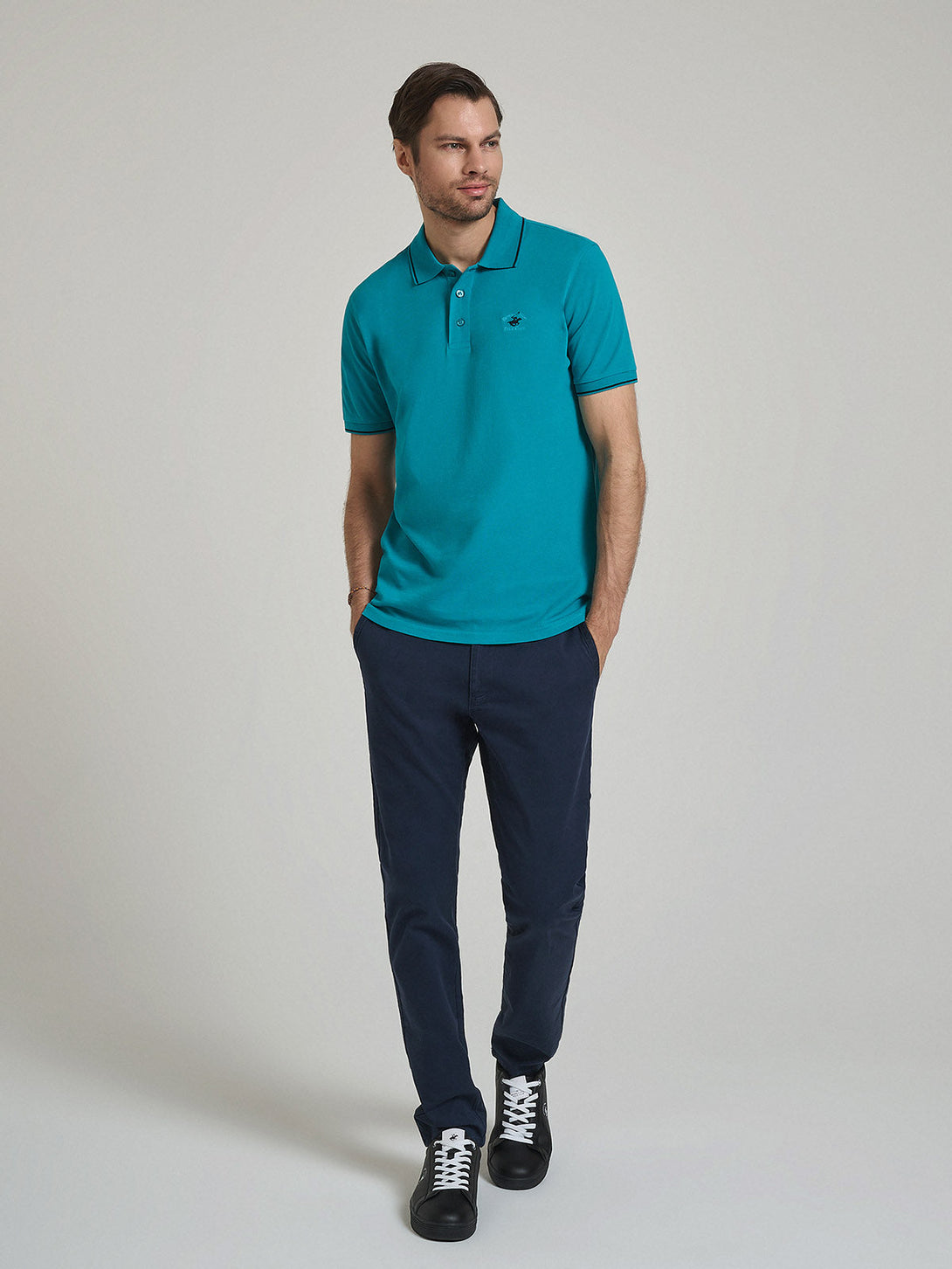 Beverly Hills Polo Club UK-TIPPED POLO PONY POLO SHIRT DARK TURQUOISE