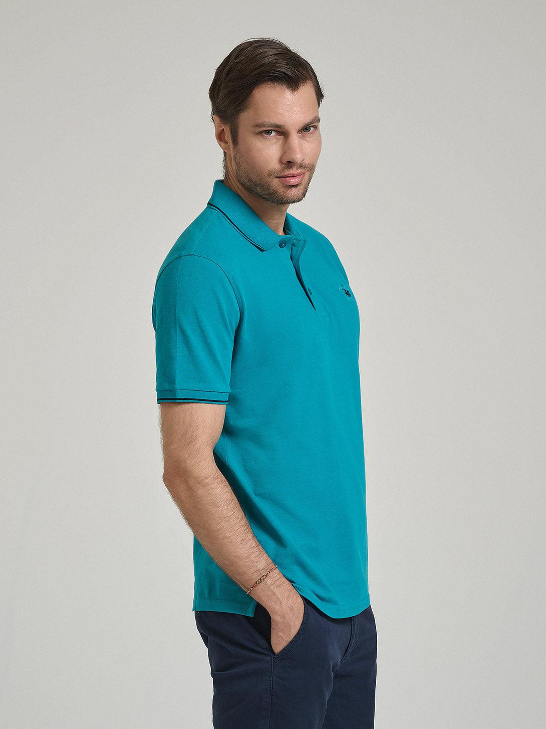 Beverly Hills Polo Club UK-TIPPED POLO PONY POLO SHIRT DARK TURQUOISE