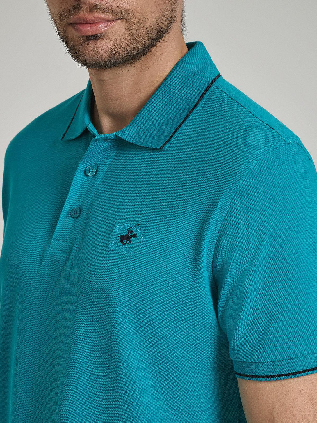 Beverly Hills Polo Club UK-TIPPED POLO PONY POLO SHIRT DARK TURQUOISE