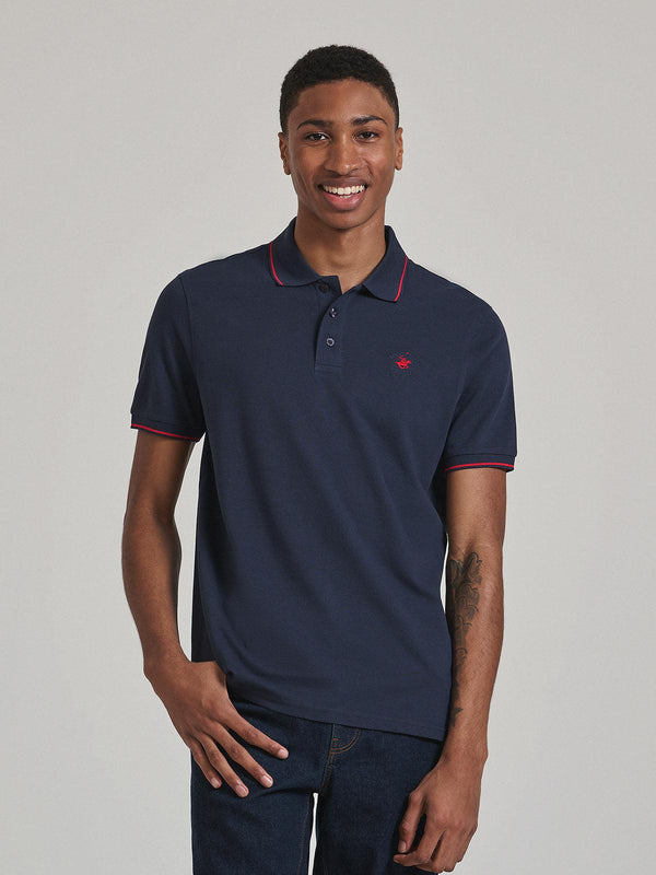 Beverly Hills Polo Club UK-TIPPED POLO PONY POLO SHIRT NAVY