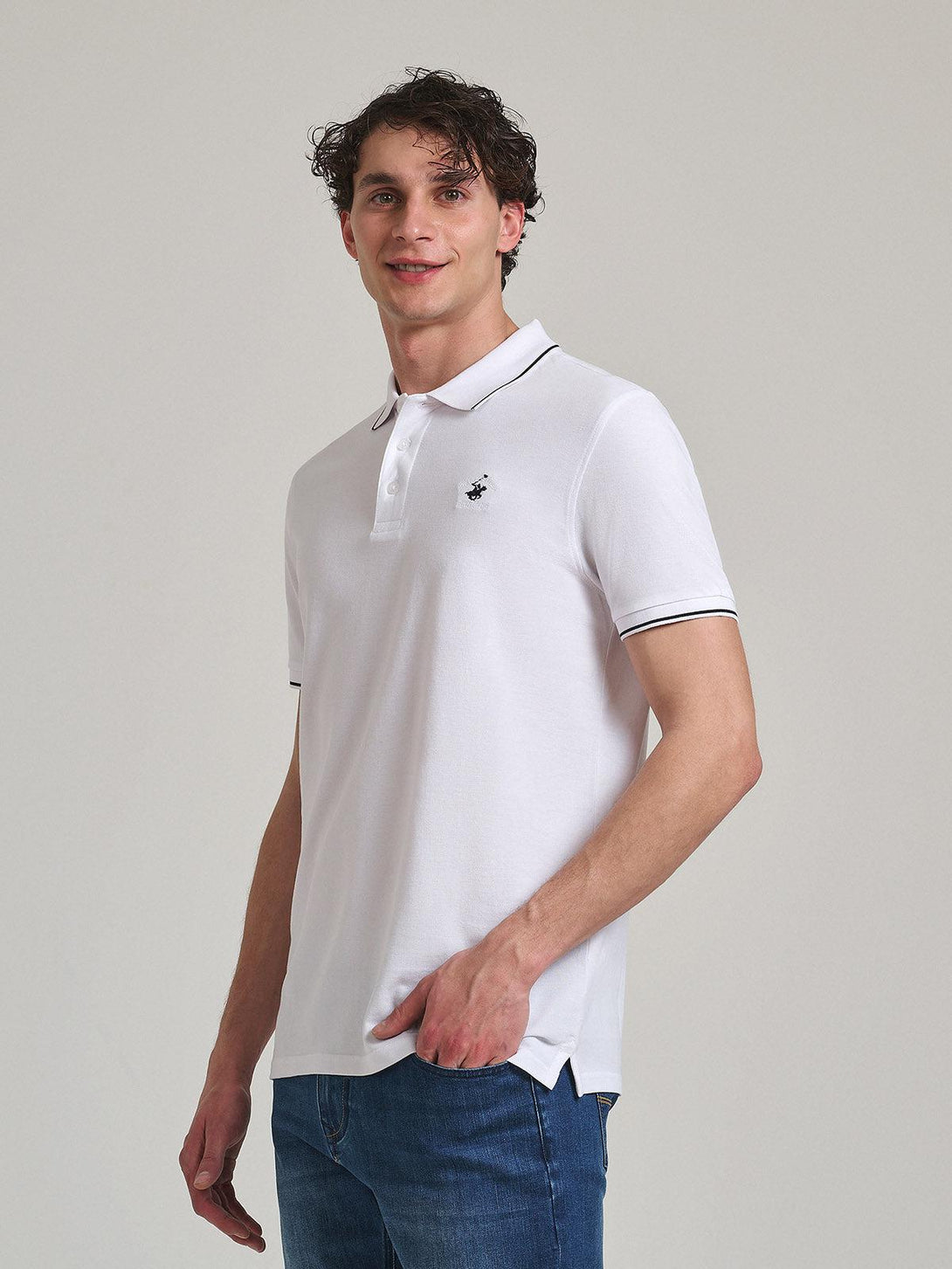 Beverly Hills Polo Club UK-TIPPED POLO PONY POLO SHIRT WHITE