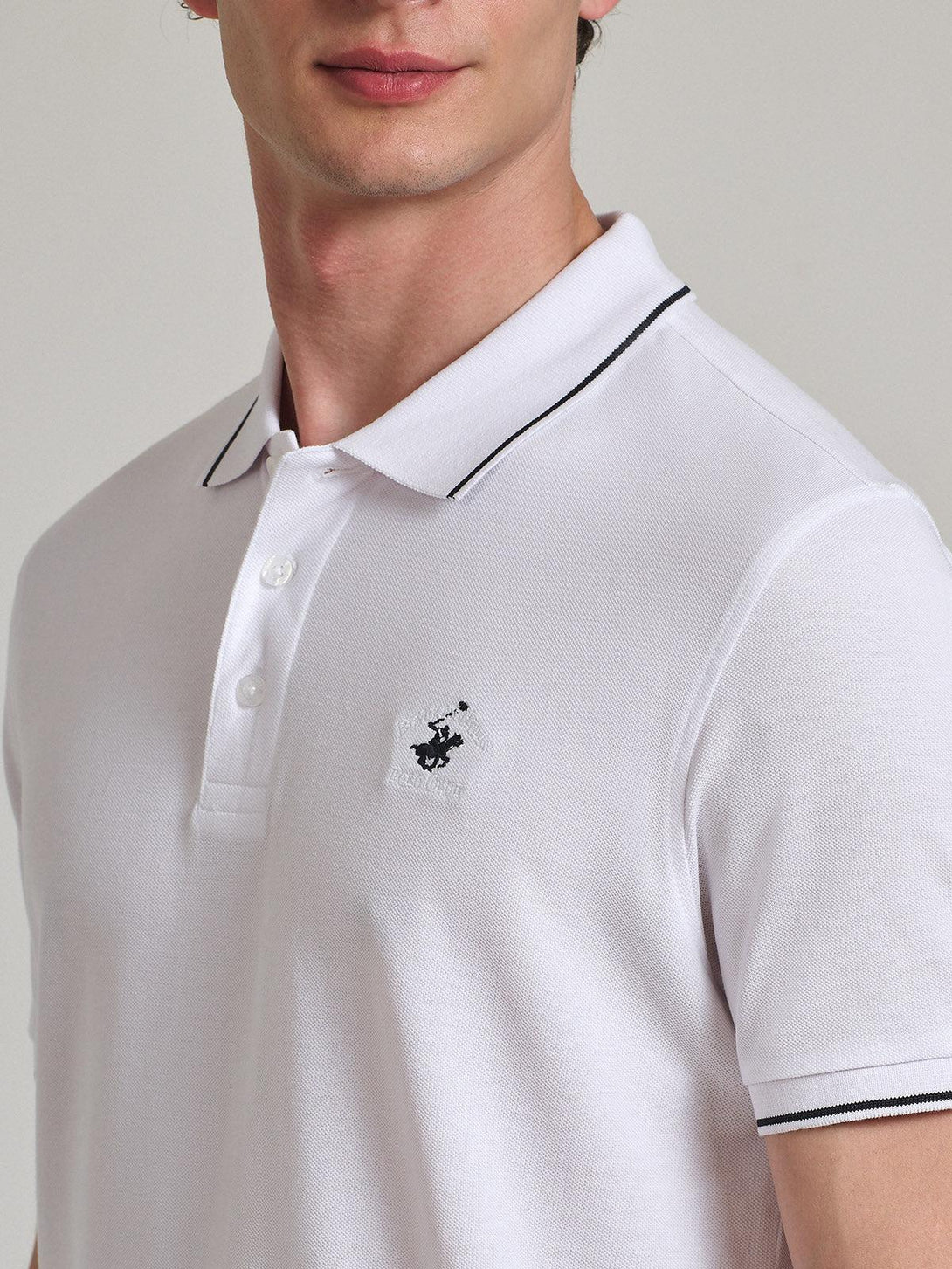 Beverly Hills Polo Club UK-TIPPED POLO PONY POLO SHIRT WHITE