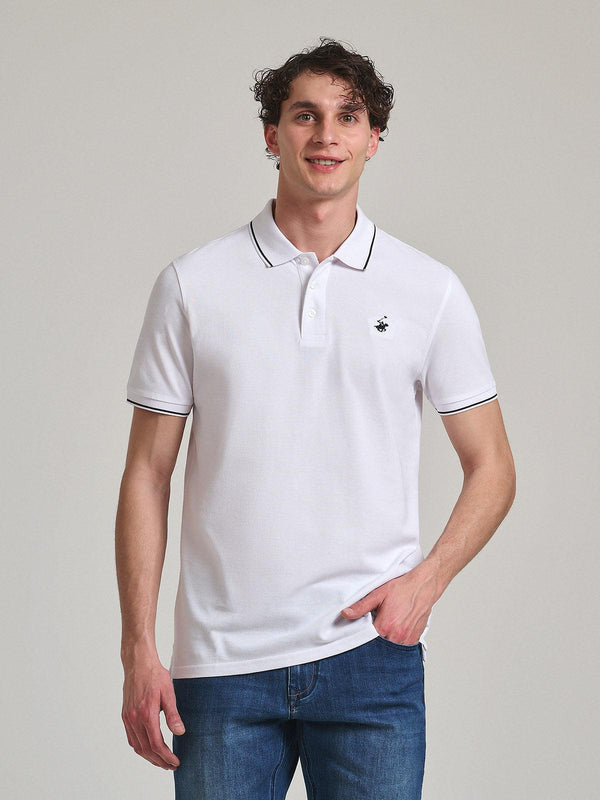 Beverly Hills Polo Club UK-TIPPED POLO PONY POLO SHIRT WHITE