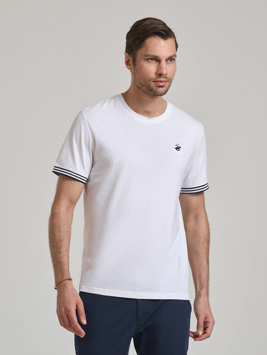 Beverly Hills Polo Club UK-TIPPED SLEEVE T-SHIRT WHITE