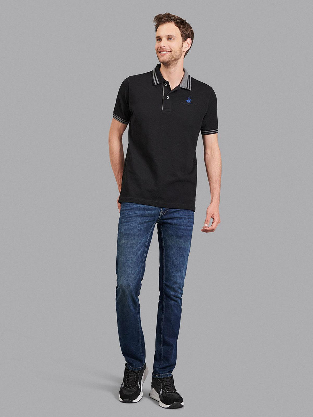 Beverly Hills Polo Club UK-TIPPED SPLIT COLLAR SIGNATURE POLO SHIRT BLACK