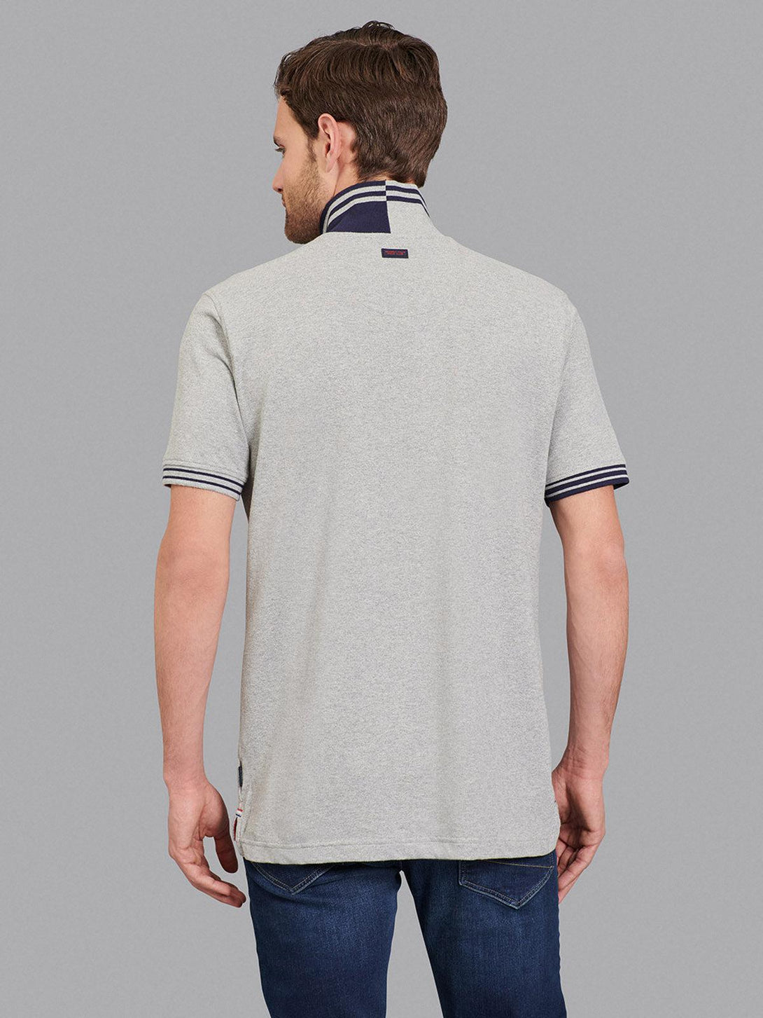 Beverly Hills Polo Club UK-TIPPED SPLIT COLLAR SIGNATURE POLO SHIRT HEATHER GREY