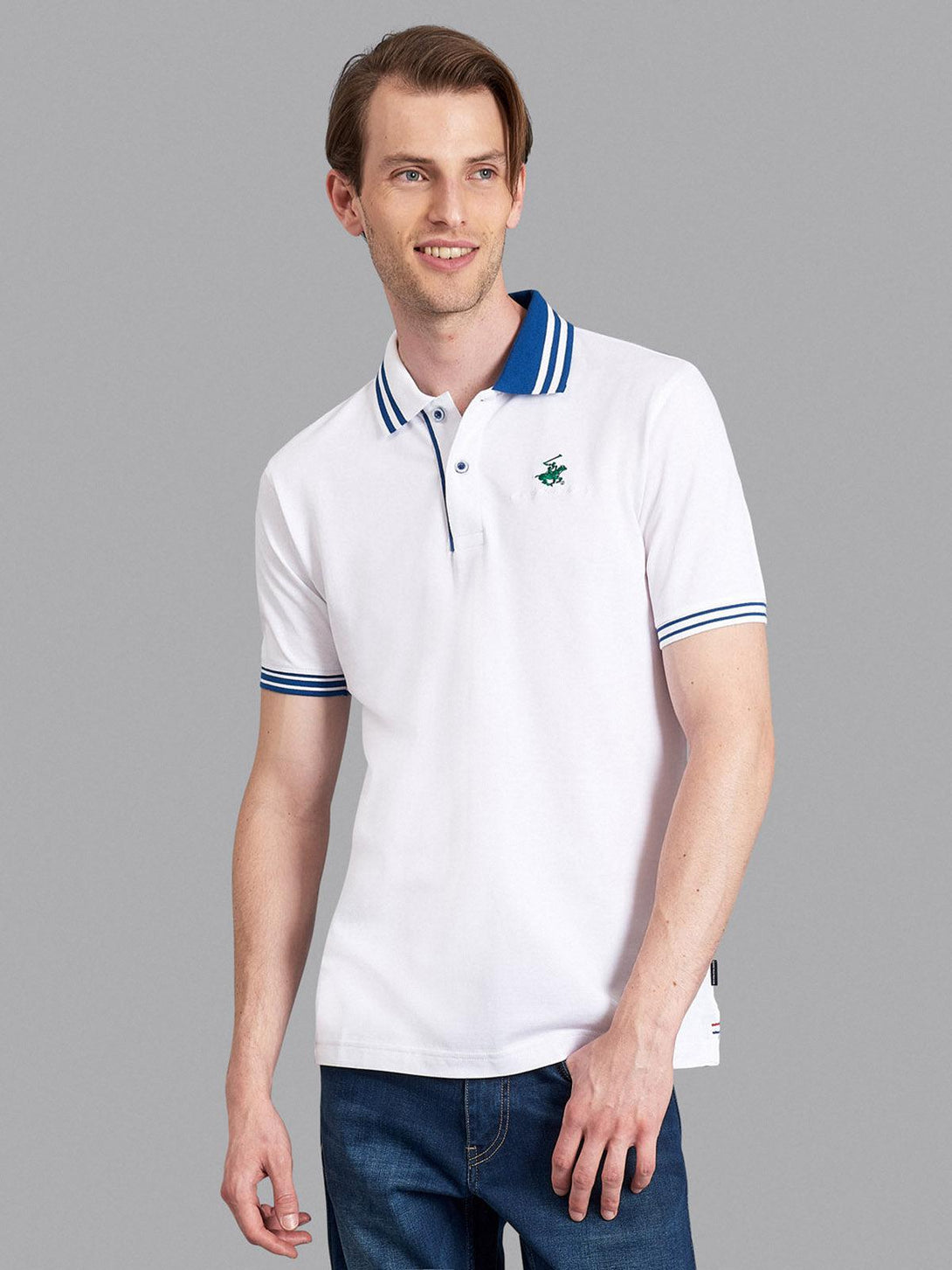 Beverly Hills Polo Club UK-TIPPED SPLIT COLLAR SIGNATURE POLO SHIRT WHITE