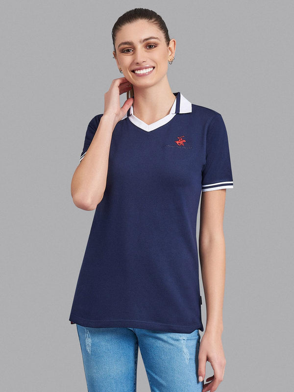 Beverly Hills Polo Club UK-TIPPED V-NECK POLO SHIRT TRUE NAVY