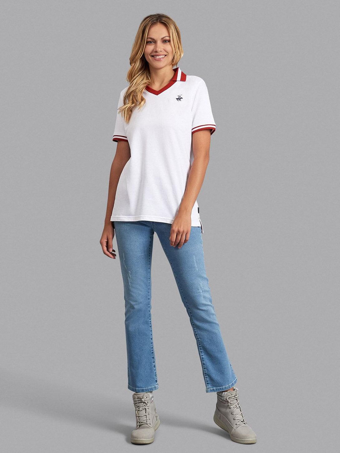 Beverly Hills Polo Club UK-TIPPED V-NECK POLO SHIRT WHITE