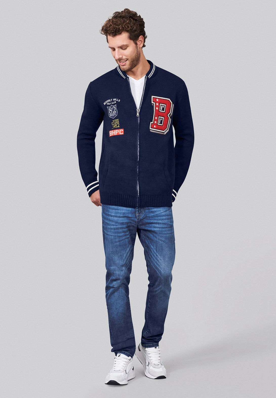 Beverly Hills Polo Club UK-TIPPED VARSITY FULL ZIP SWEAT NAVY