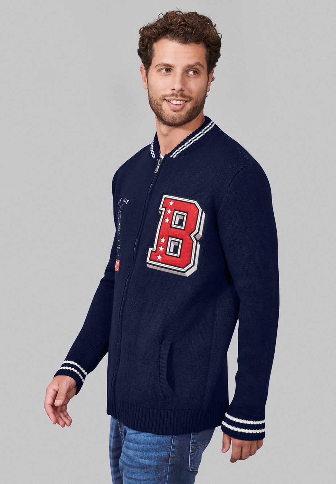 Beverly Hills Polo Club UK-TIPPED VARSITY FULL ZIP SWEAT NAVY