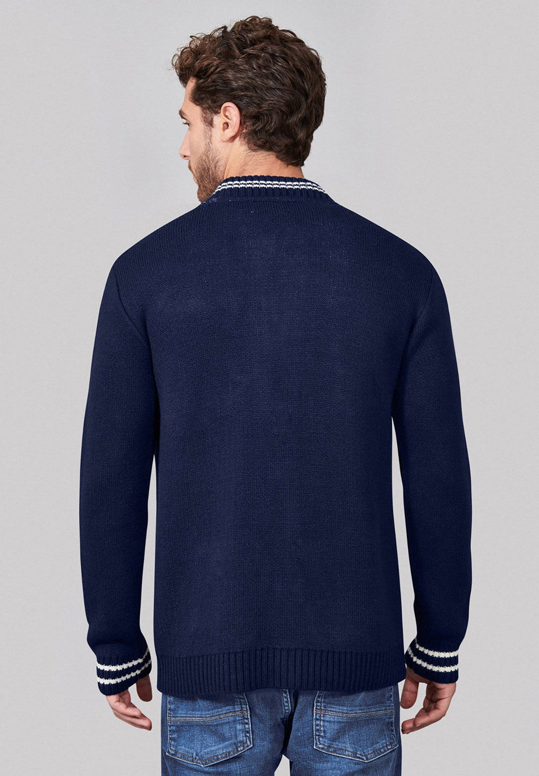 Beverly Hills Polo Club UK-TIPPED VARSITY FULL ZIP SWEAT NAVY