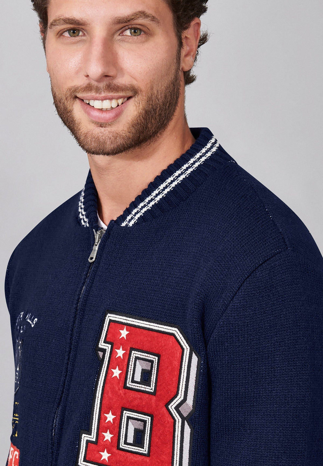 Beverly Hills Polo Club UK-TIPPED VARSITY FULL ZIP SWEAT NAVY