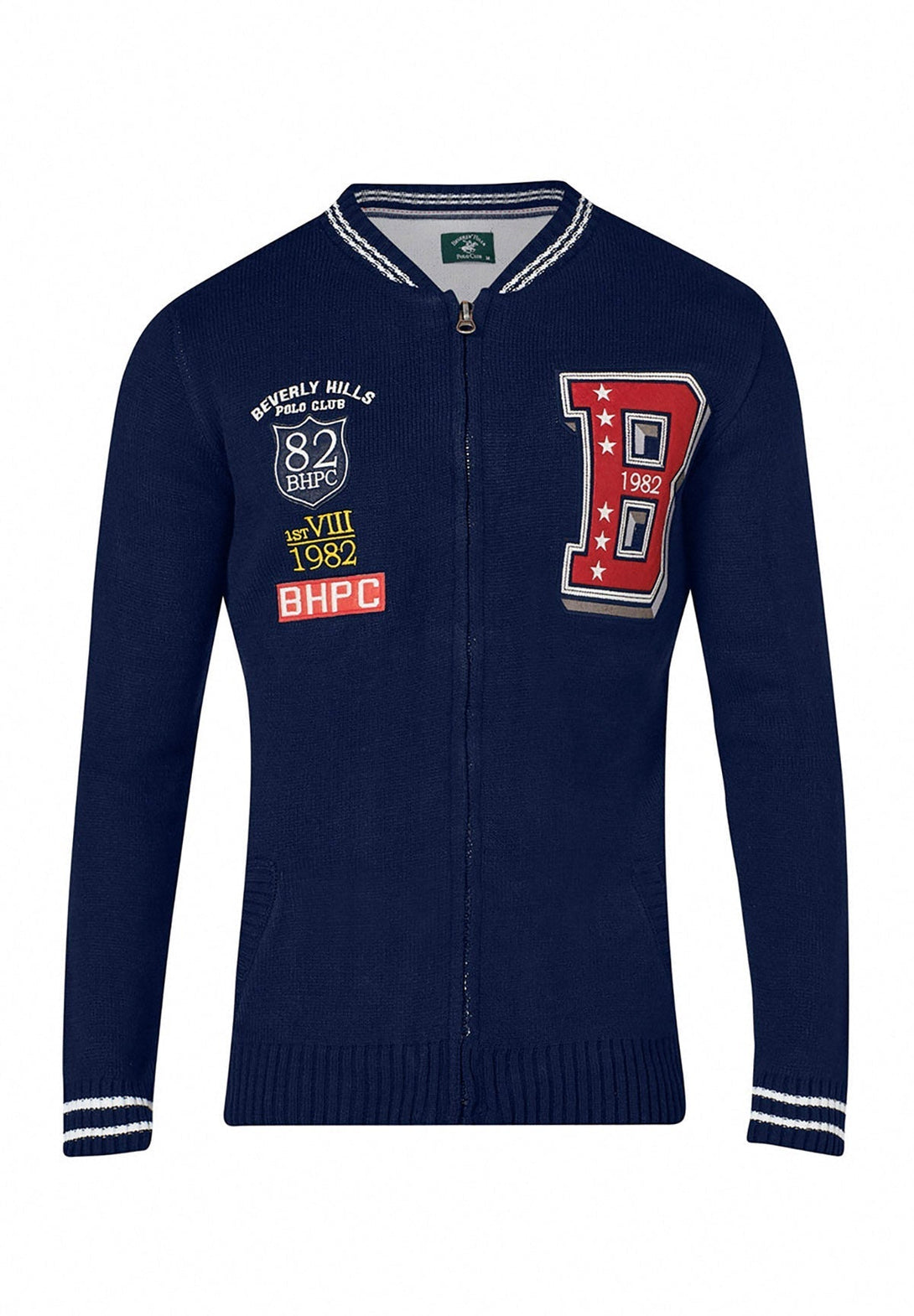 Beverly Hills Polo Club UK-TIPPED VARSITY FULL ZIP SWEAT NAVY