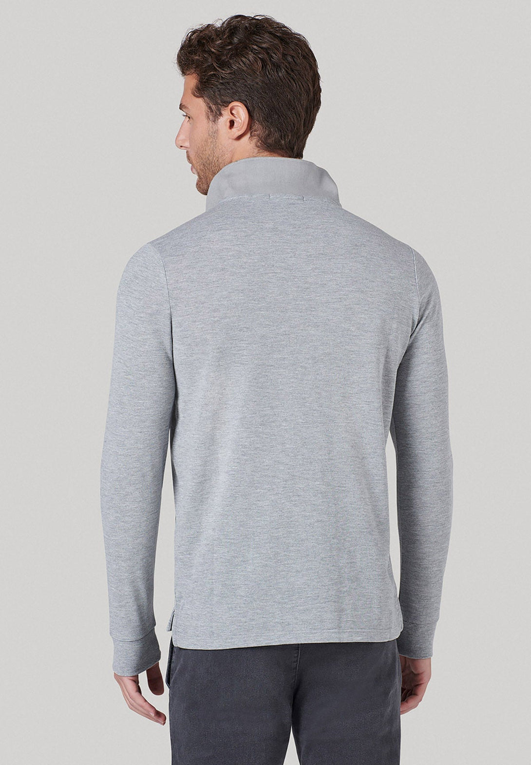 Beverly Hills Polo Club UK-TONAL OVERSIZED POLO PONY LS POLO SHIRT GREY MELANGE