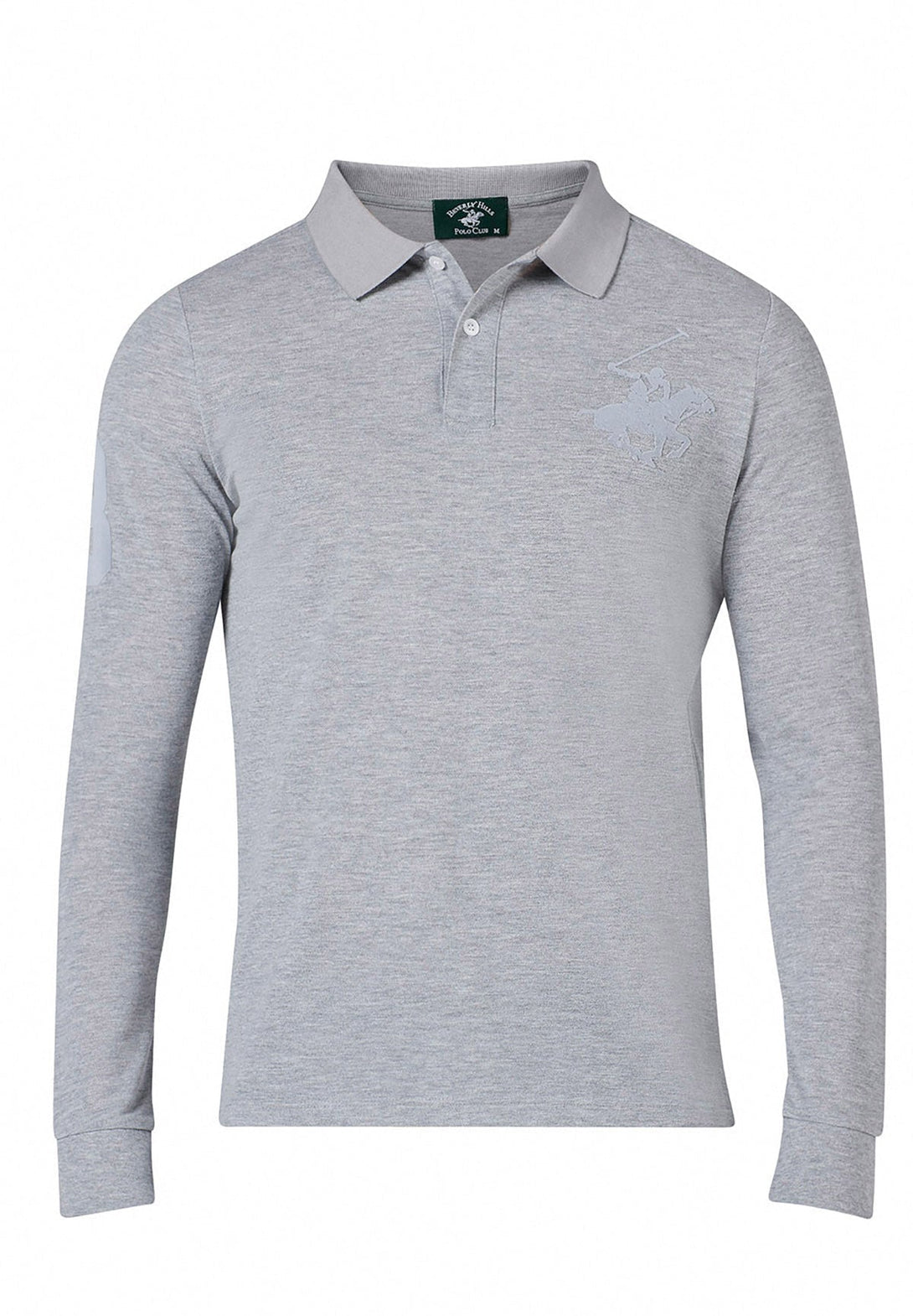 Beverly Hills Polo Club UK-TONAL OVERSIZED POLO PONY LS POLO SHIRT GREY MELANGE