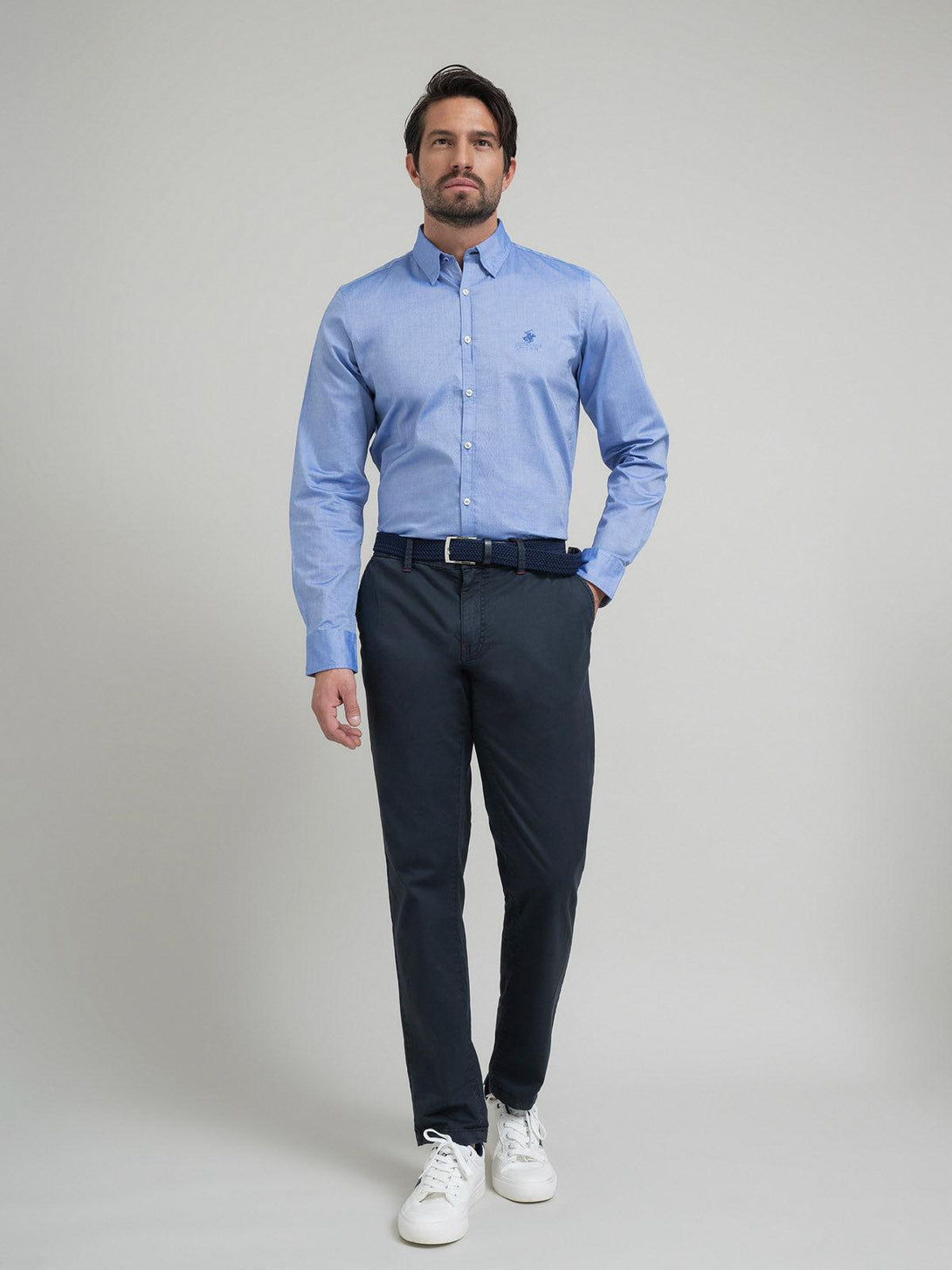 Beverly Hills Polo Club UK-TRI-COLOUR TAG FORMAL SHIRT BLUE