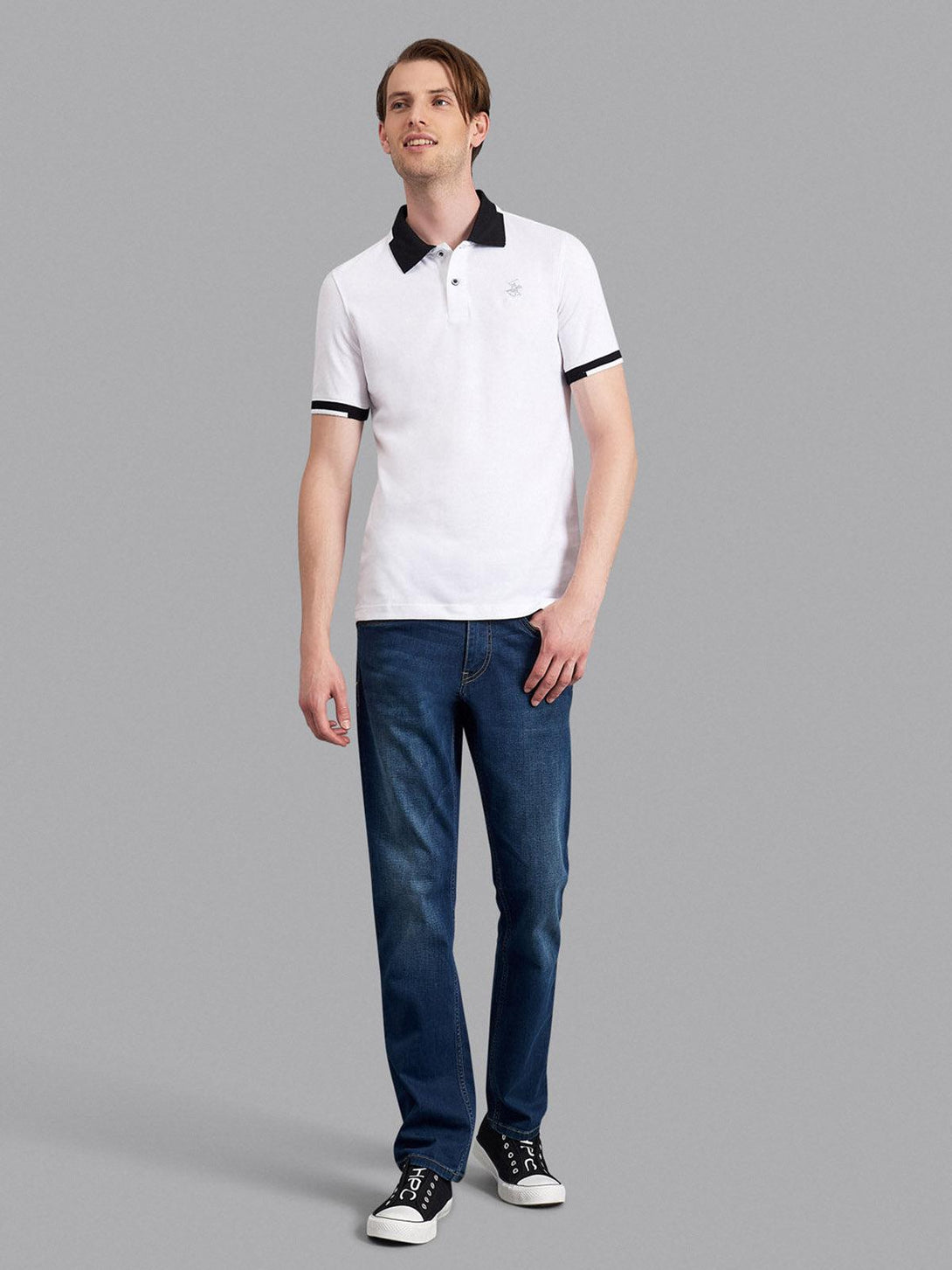 Beverly Hills Polo Club UK-TRIMMED CONTRAST STRETCH COTTON SIGNATURE POLO SHIRT WHITE