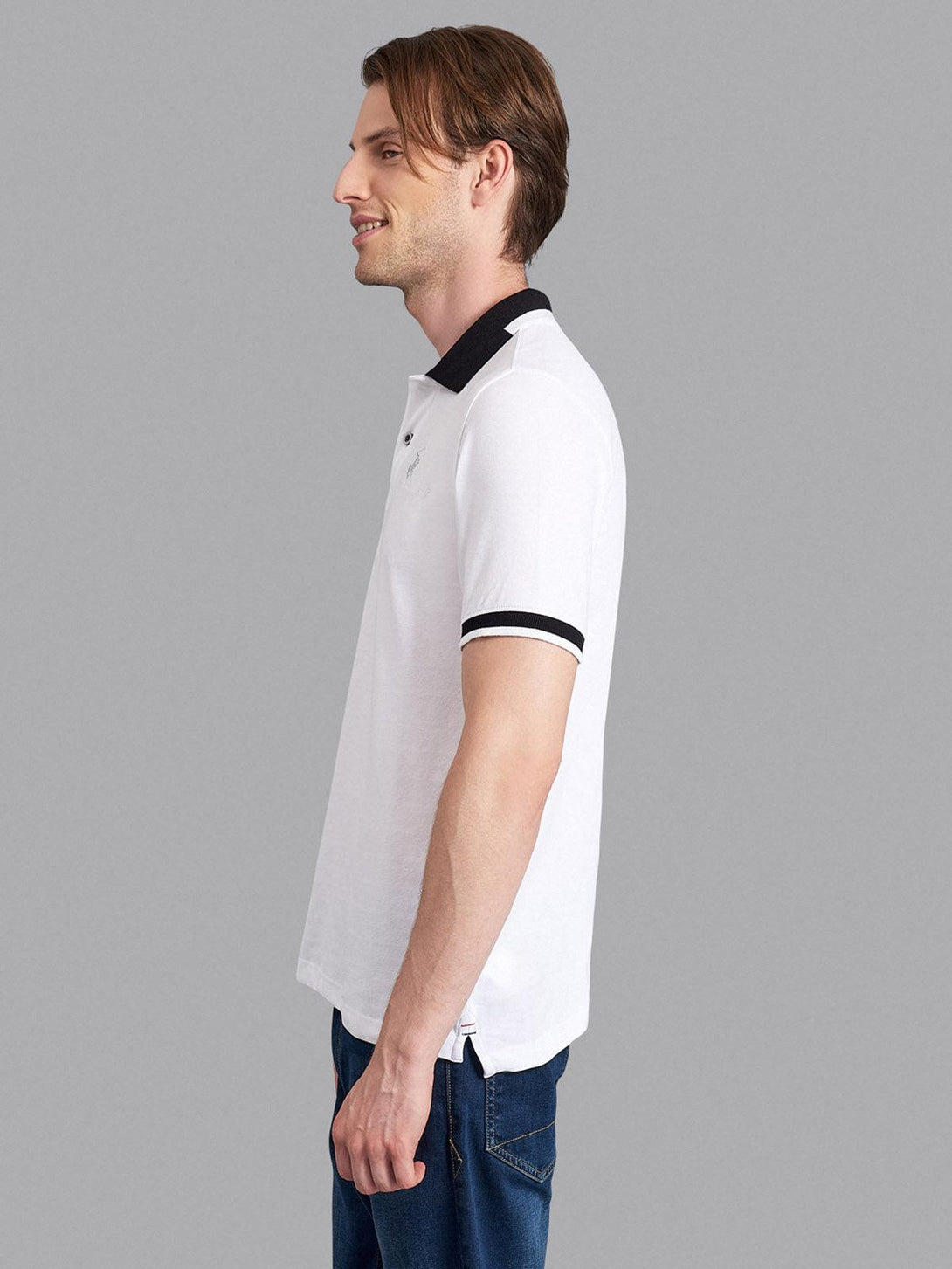 Beverly Hills Polo Club UK-TRIMMED CONTRAST STRETCH COTTON SIGNATURE POLO SHIRT WHITE