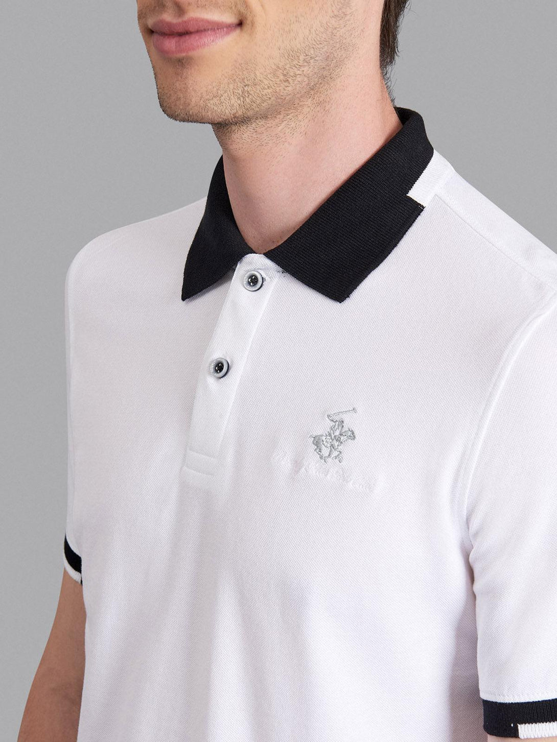 Beverly Hills Polo Club UK-TRIMMED CONTRAST STRETCH COTTON SIGNATURE POLO SHIRT WHITE