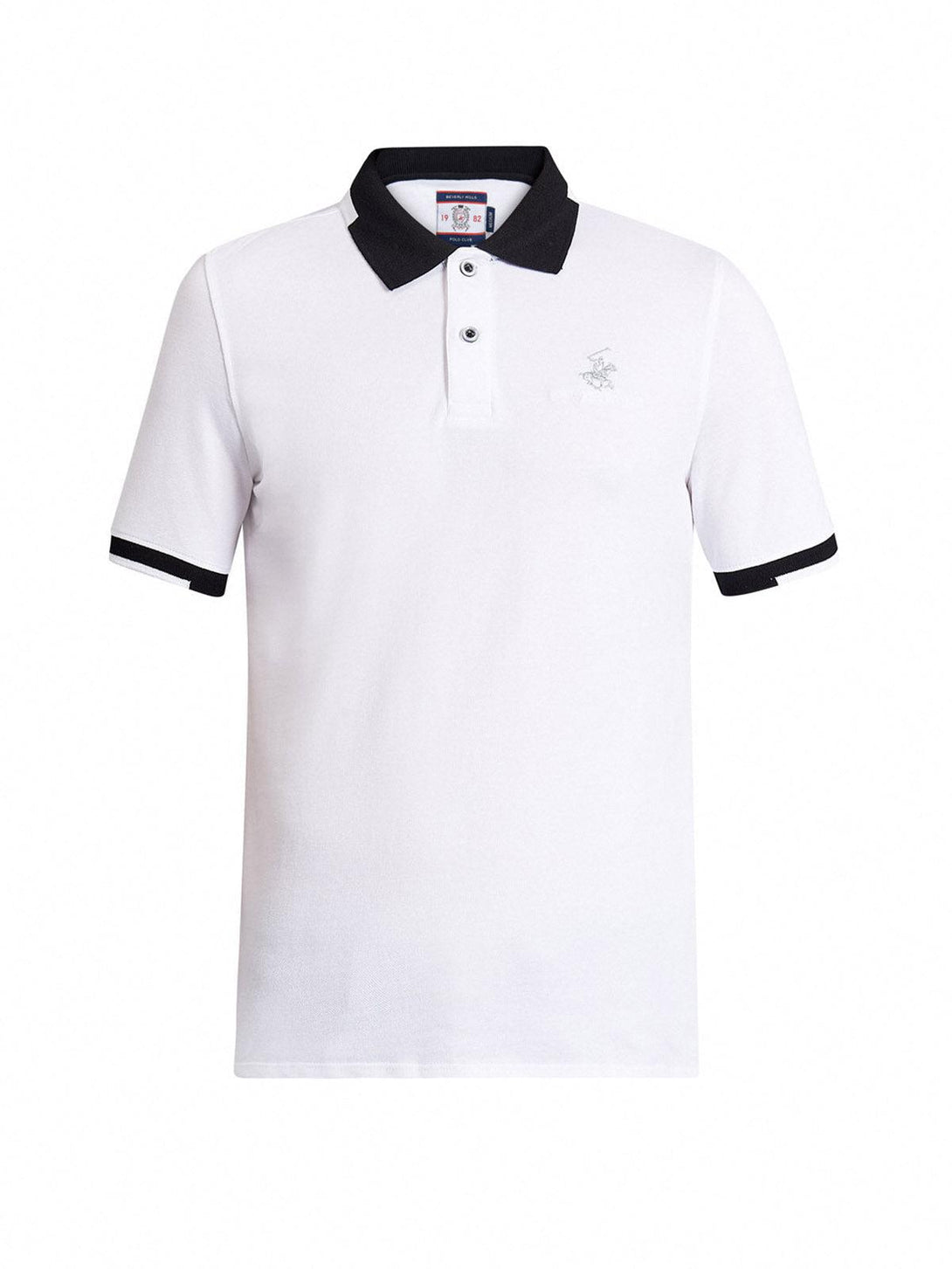 Beverly Hills Polo Club UK-TRIMMED CONTRAST STRETCH COTTON SIGNATURE POLO SHIRT WHITE