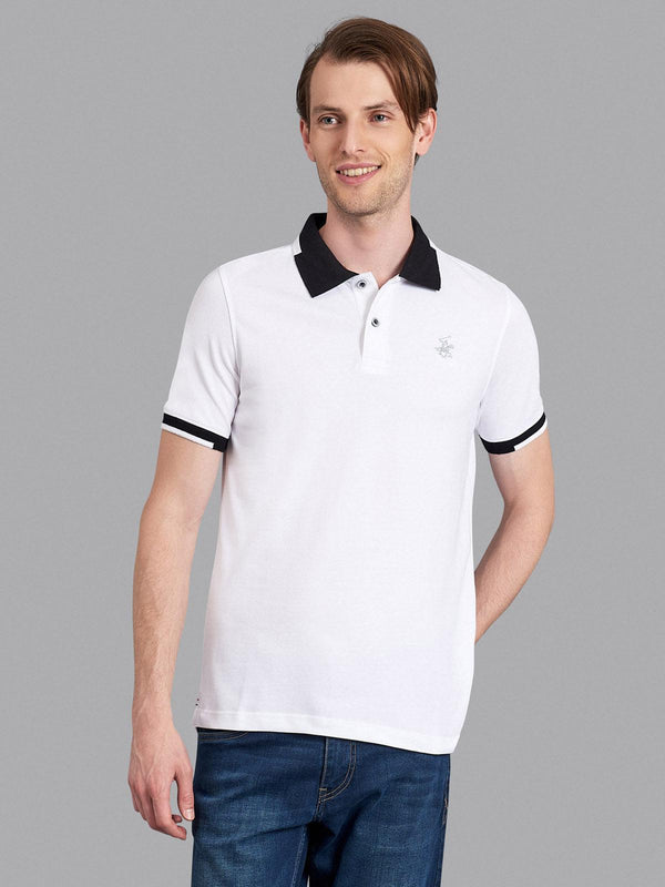 Beverly Hills Polo Club UK-TRIMMED CONTRAST STRETCH COTTON SIGNATURE POLO SHIRT WHITE