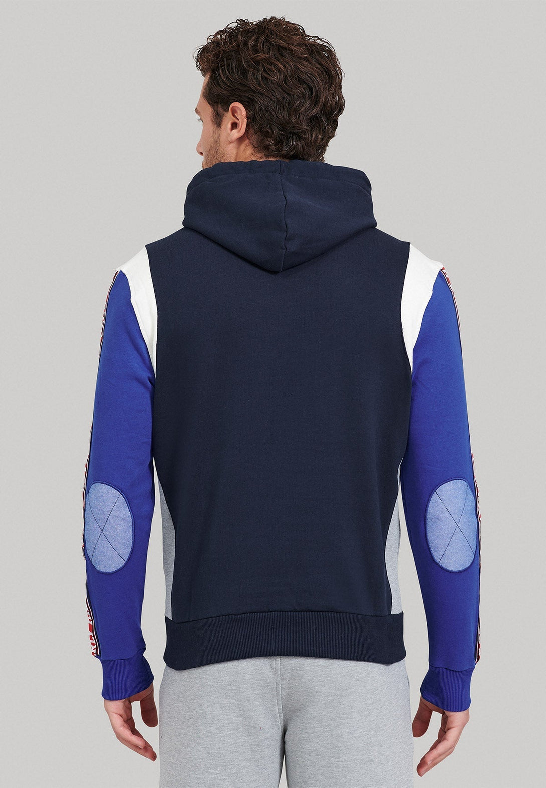 Beverly Hills Polo Club UK-TRIPLE POLO PONY CONTRAST PANEL HOODIE NAVY