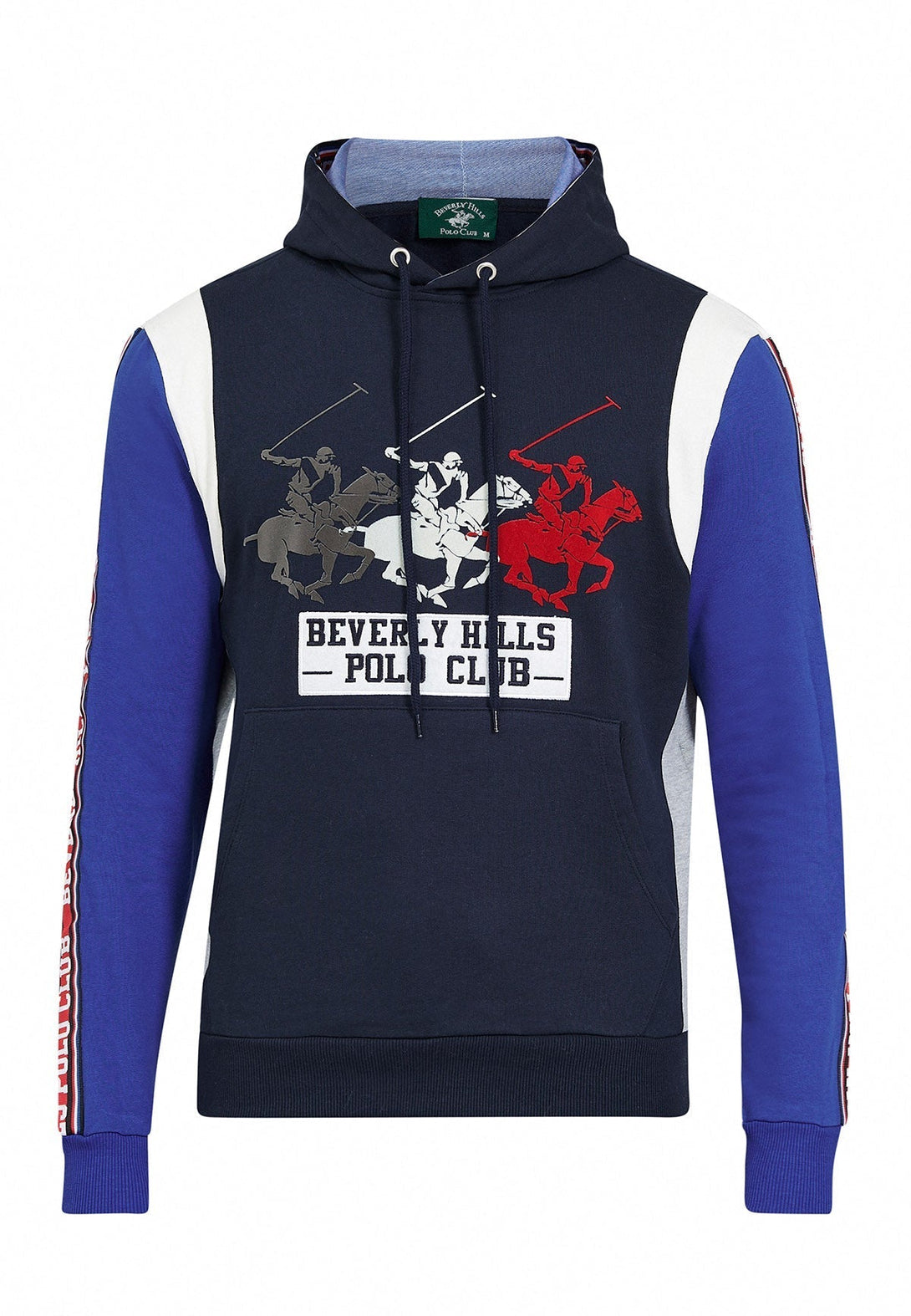 Beverly Hills Polo Club UK-TRIPLE POLO PONY CONTRAST PANEL HOODIE NAVY