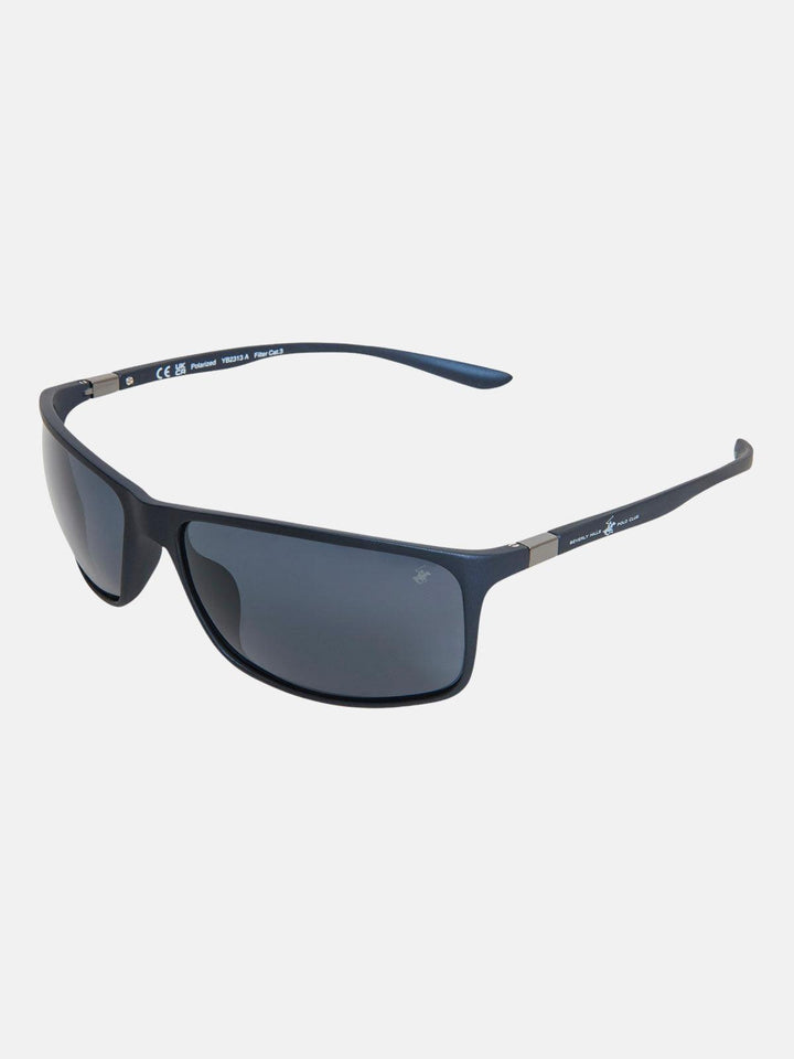 Beverly Hills Polo Club UK-ULTEM WRAP POLARISED SUNGLASSES SATIN NAVY SOLID SMOKE