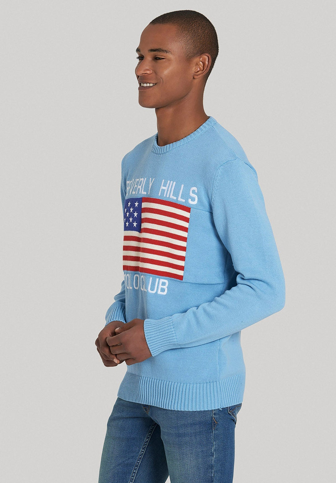 Beverly Hills Polo Club UK-US FLAG CREW NECK KNIT BALTIC BLUE