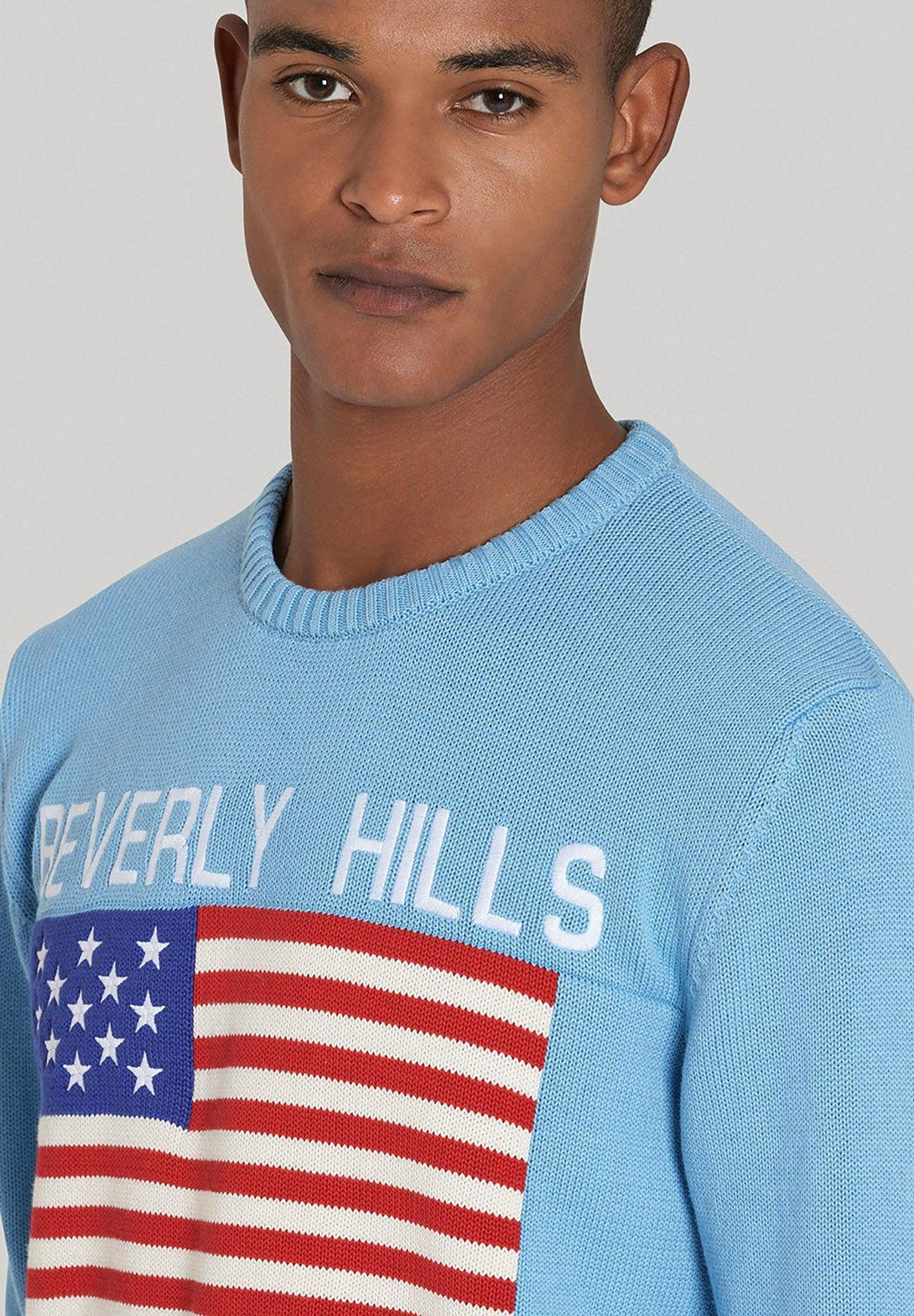 Beverly Hills Polo Club UK-US FLAG CREW NECK KNIT BALTIC BLUE