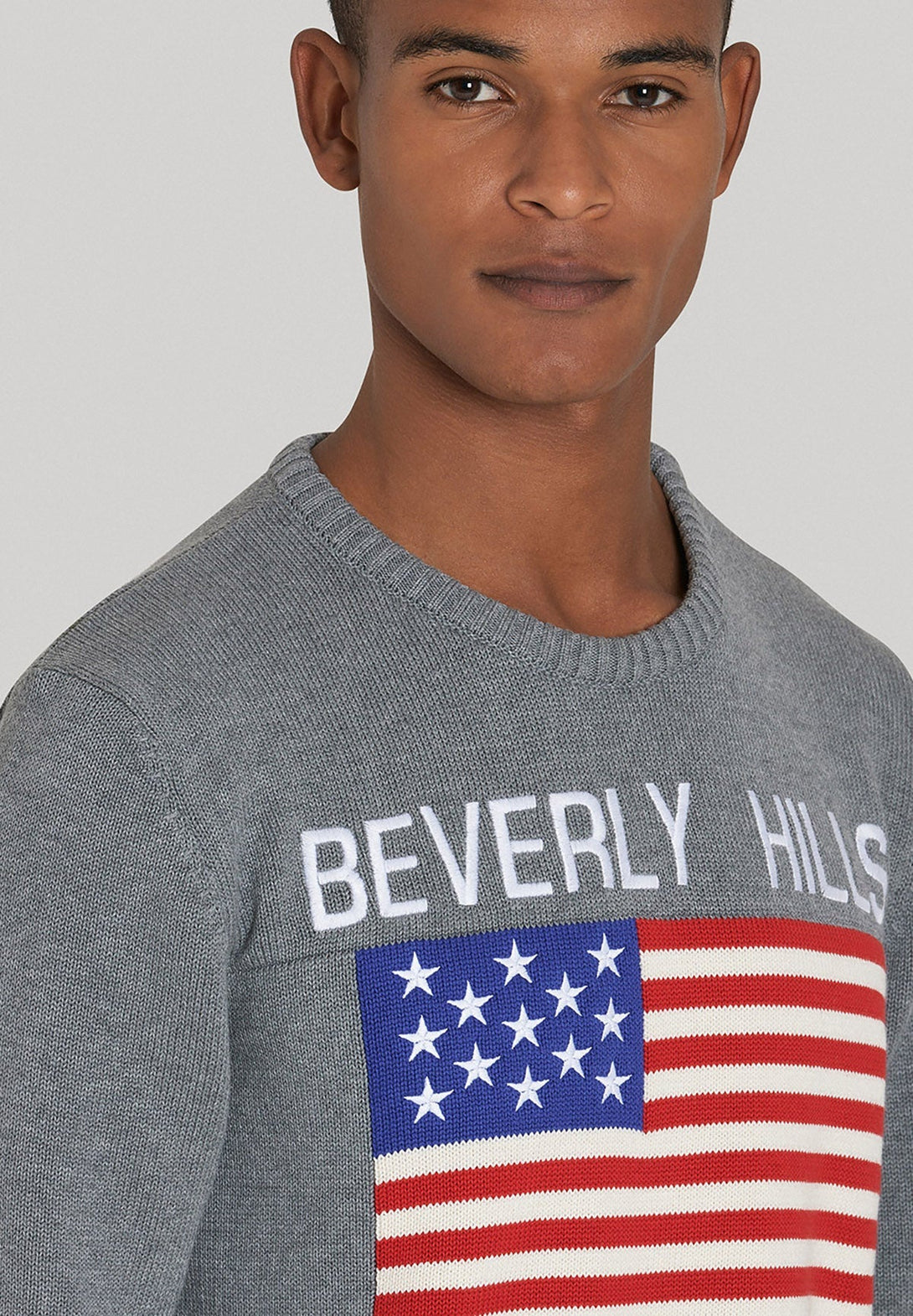 Beverly Hills Polo Club UK-US FLAG CREW NECK KNIT GREY MELANGE