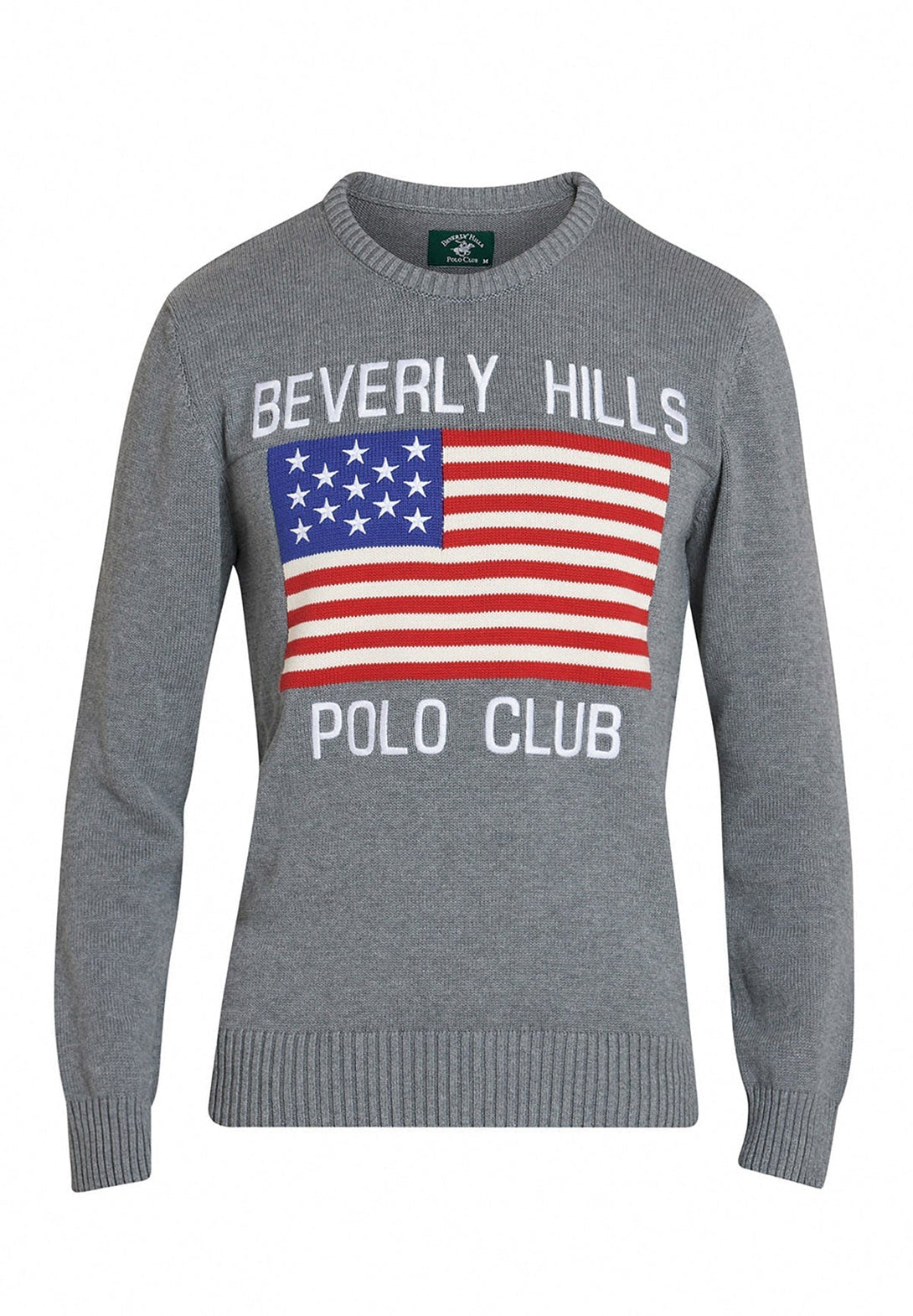 Beverly Hills Polo Club UK-US FLAG CREW NECK KNIT GREY MELANGE