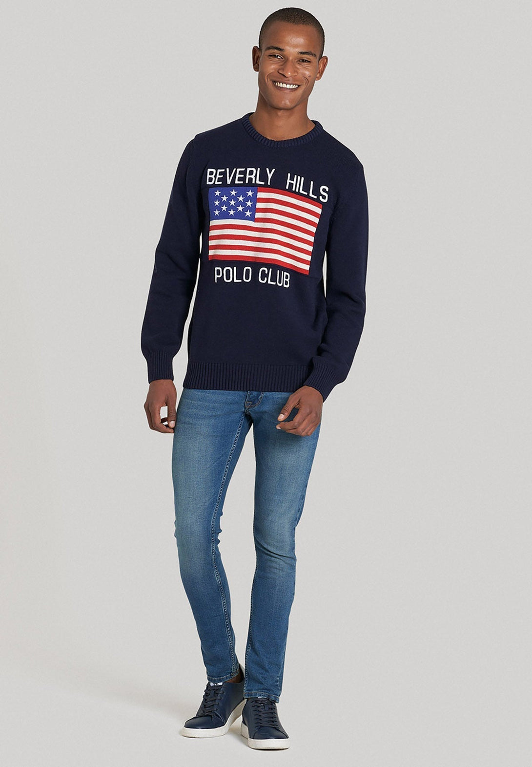 Beverly Hills Polo Club UK-US FLAG CREW NECK KNIT NAVY