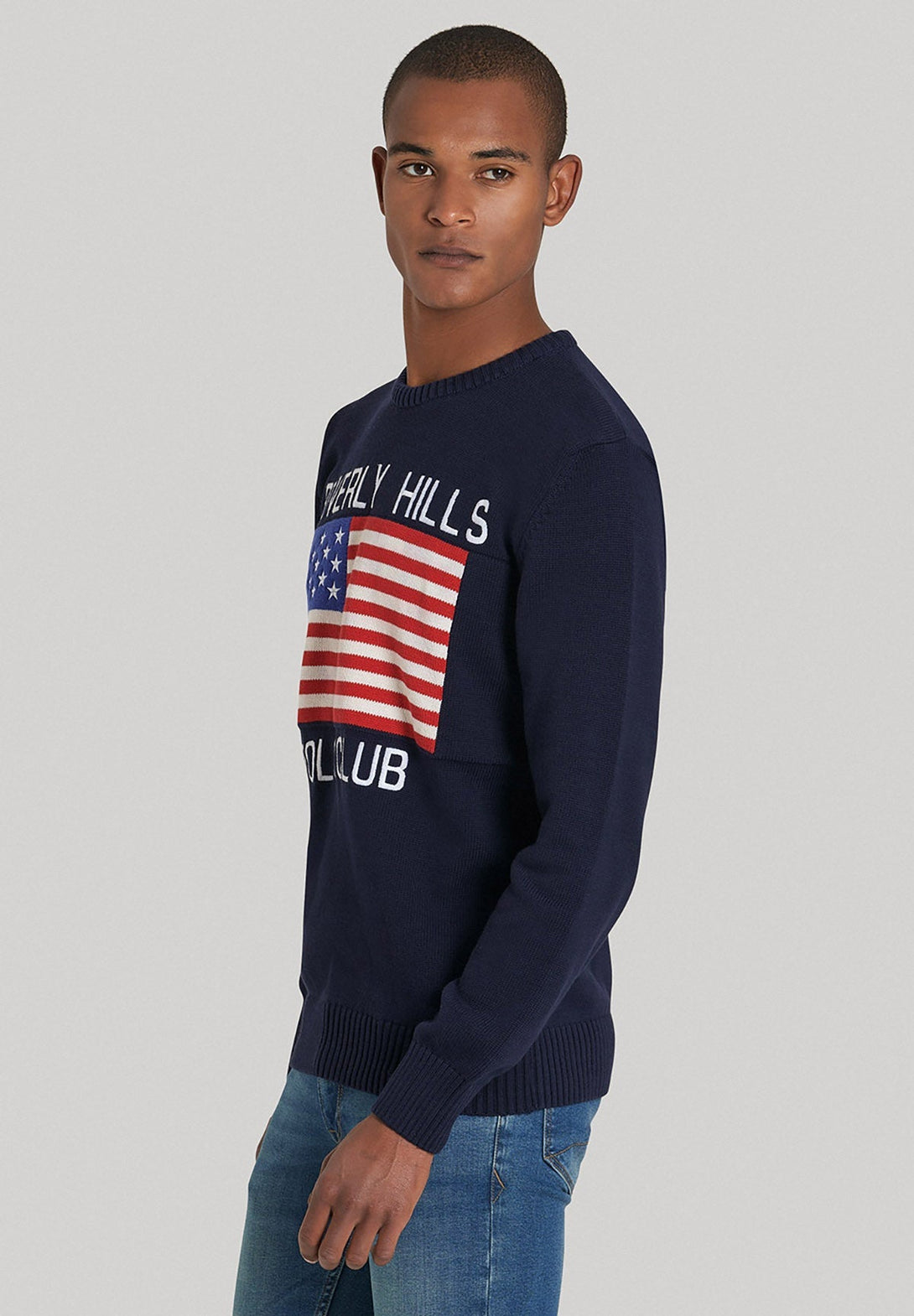 Beverly Hills Polo Club UK-US FLAG CREW NECK KNIT NAVY