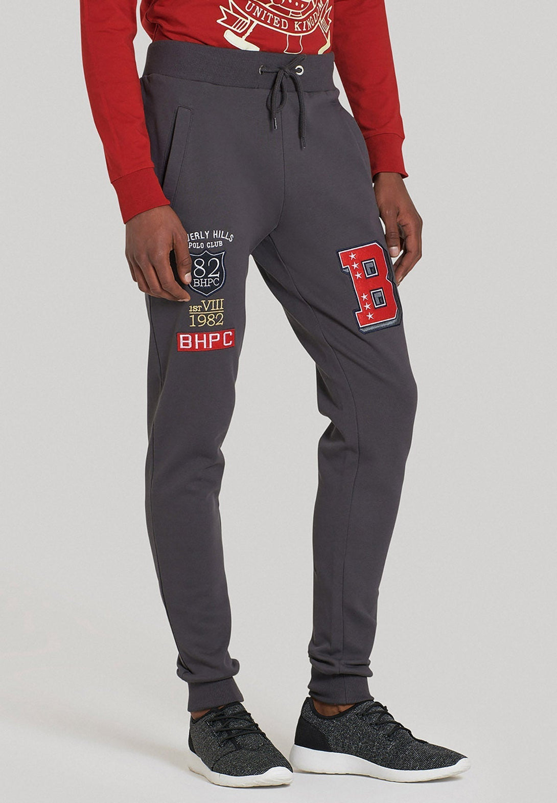 Beverly Hills Polo Club UK-VARSITY BADGE JOGGERS DARK GREY