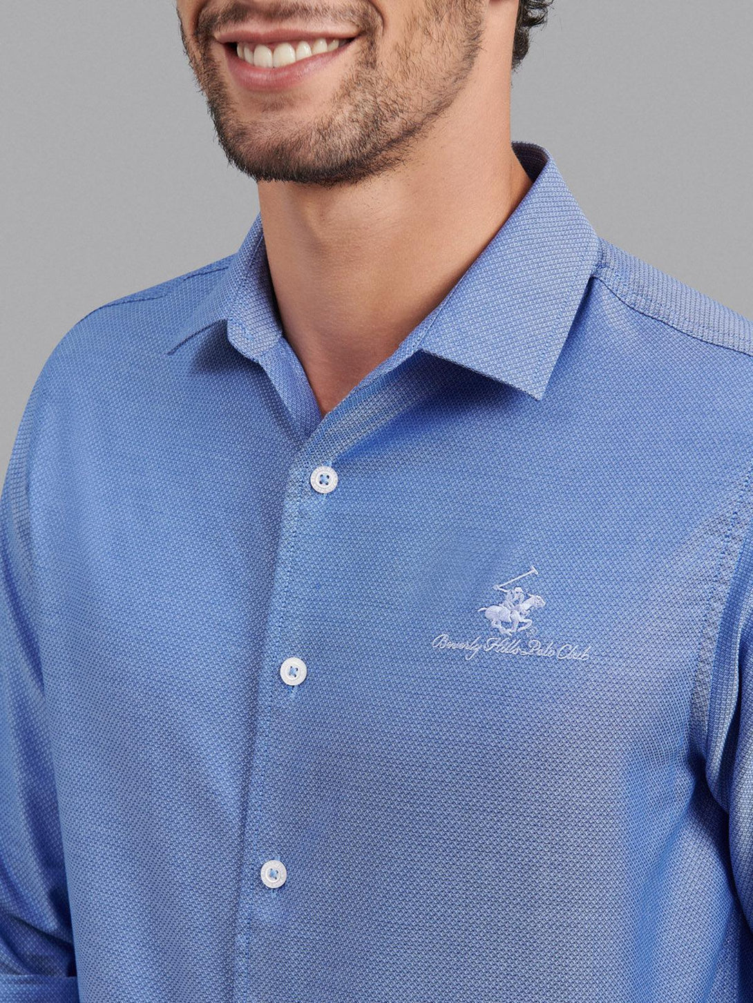 Beverly Hills Polo Club UK-WOVEN FABRIC SIGNATURE FORMAL SHIRT BALTIC BLUE