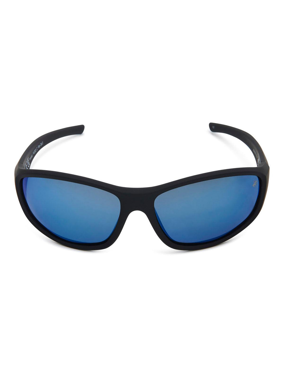 Beverly Hills Polo Club UK-WRAP AROUND POLARISED SUNGLASSES BLACK MIRROR ICE BLUE GREY