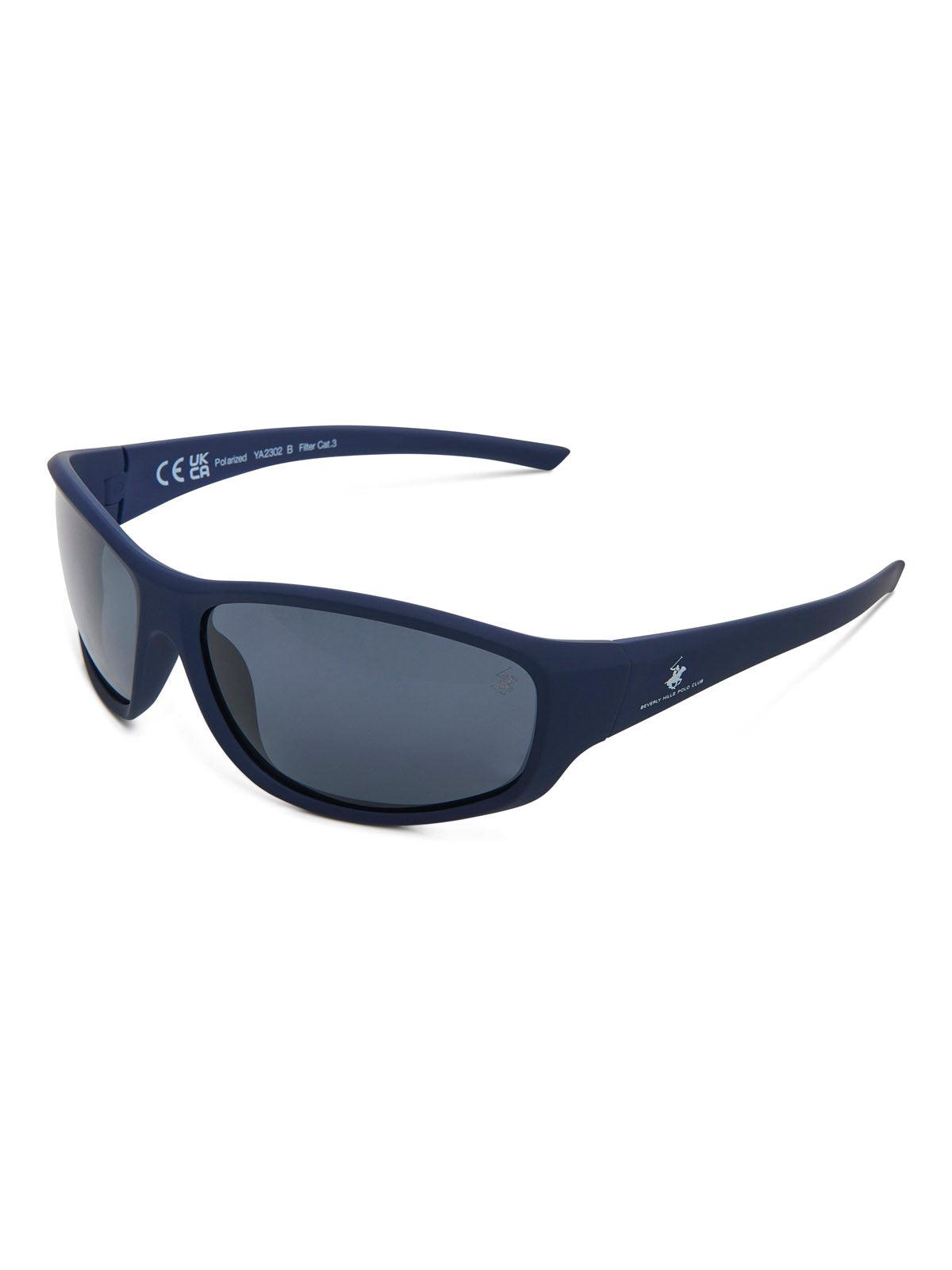 WRAP AROUND POLARISED SUNGLASSES NAVY SOLID SMOKE BEVERLY HILLS POLO CLUB