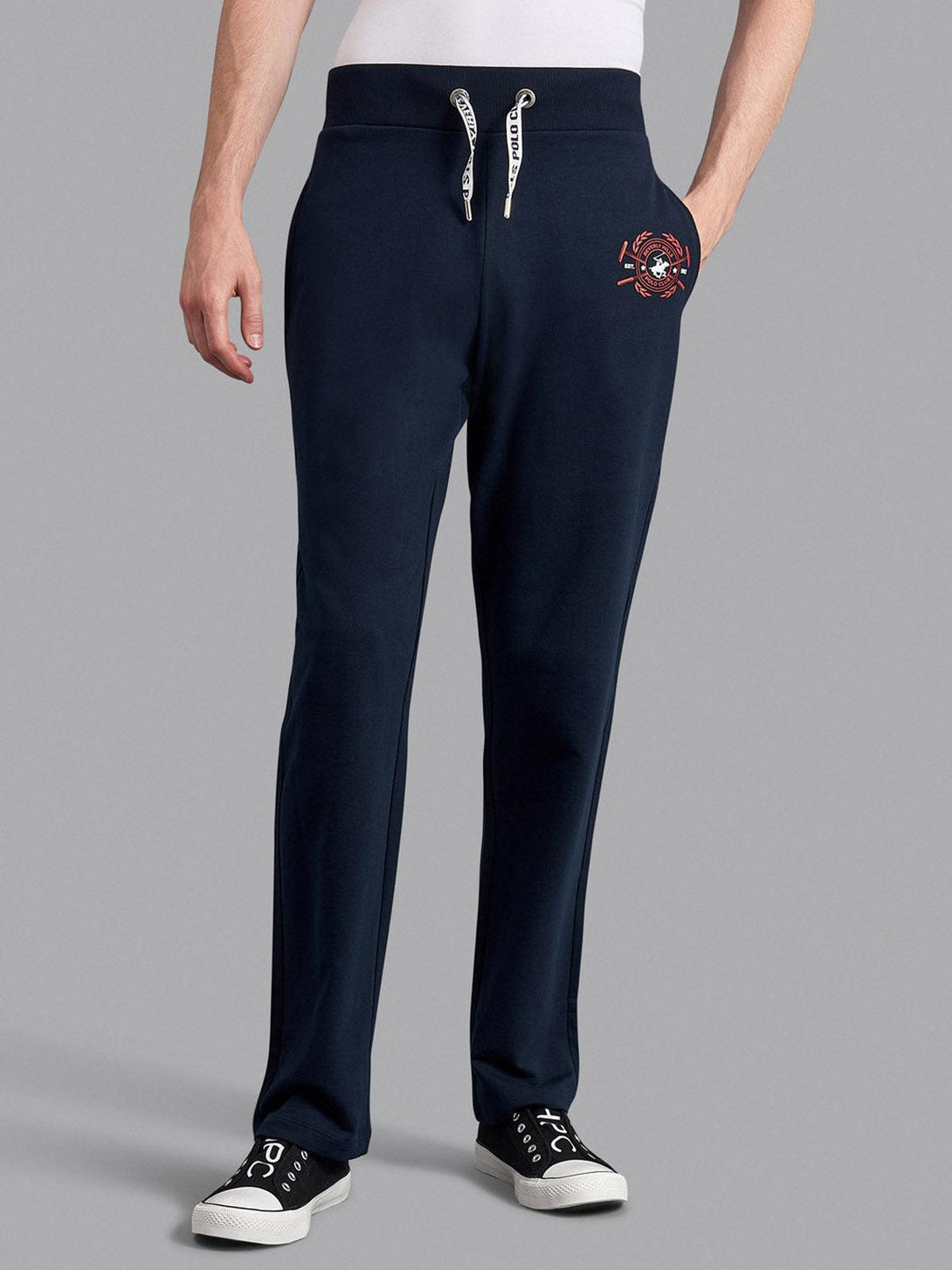 Beverly Hills Polo Club UK-WREATH LOGO OPEN HEM SWEATPANTS TRUE NAVY